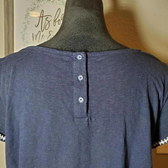 Talbots Navy Blue Embroidered Knit Top Blouse Size XP Plus Size Petite Boat Neck - Picture 15 of 15